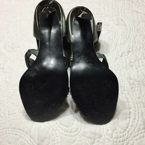 Guess Davisa Gun Metal Silver Grey Leather Stiletto Sandals Size 9.5M - Picture 7 of 8